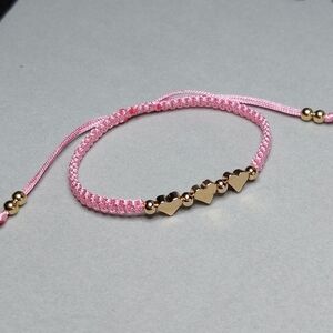 Pink Dainty Gold Heart Beads Woven Adjustable Bracelet